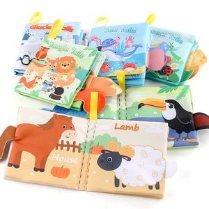 Set of 4 soft baby cloth books with 3D animal tails for sensory early learning