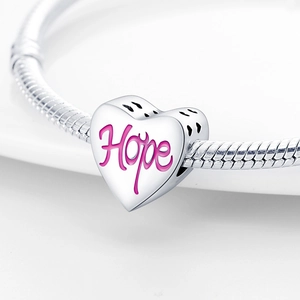 Ciondolo a cuore argentato con incisione Hope rosa per braccialetti fai da te