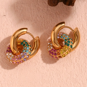 18k gold plated stainless steel hoop earrings with colorful micro-inlaid zircon crystals