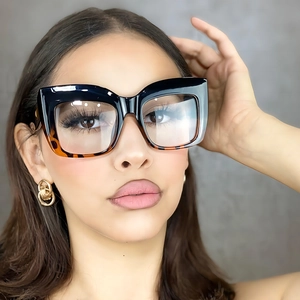 Fashion Oversized Square Eyeglass Frames Women Anti Blue Light PC Frame Retro Trendy Clear Lens Optical Eyewear