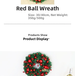 Detailed specs for Christmas wreath with red ornaments and Merry Christmas sign