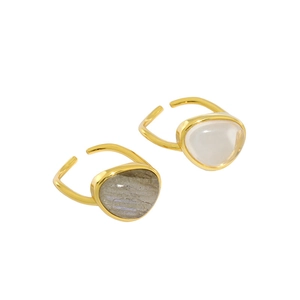 Elegant S925 silver open rings featuring inlaid moonstone and labradorite gems