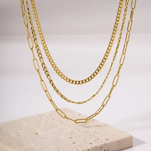 Layered Necklace For Women 18K Gold Plated Stainless Steel Waterproof Hypoallergenic Paperclip Cuban Snake Chain Jewelry
