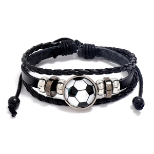 Soccer Football Fans Bracelet Multi-layer Braided Leather Alloy Beads Adjustable Sports Fashion Jewelry For Men And Women