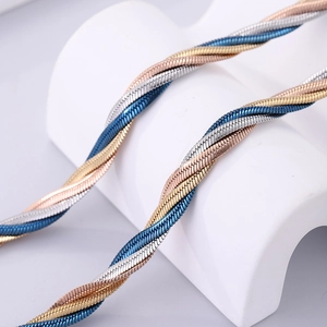Detail of 6mm snake chain necklace with four-color gold-plated stainless steel braiding