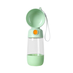 Portable pet water bottle for dogs in fresh green with bowl dispenser and wrist strap