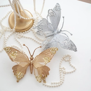 Sparkling 25cm mesh glitter butterfly ornaments for Christmas tree and wedding decor