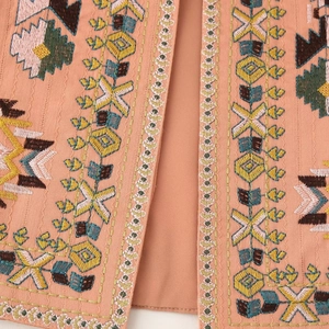Ethnic style pink orange open vest with intricate geometric embroidery details