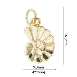 Gold shell pendant for DIY jewelry, measuring 16.8mm by 9.3mm and weighing 0.88g