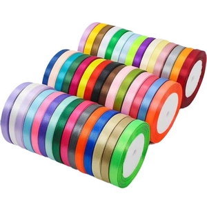 Colorful 1cm satin ribbons in rolls for gift wrapping, DIY crafts, and wedding decor