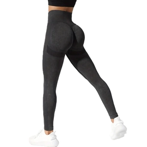 High-waisted acid wash seamless yoga leggings with scrunch butt lift and tummy control