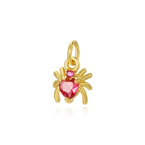 Golden spider pendant with pink heart-shaped crystal for DIY necklace or bracelet
