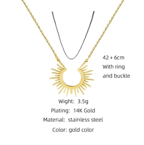 Detail view of 18K gold plated sunburst necklace with 42+6cm chain specs and 3.5g weight