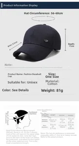 Guide des tailles pour casquette en coton montrant 56-60cm et étapes de mensuration