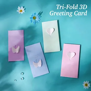 Pop Up Greeting Card Large Tri-fold Paper Heart Wing For Birthday Mother's Day Teacher's Day Elegant Fresh Gift Stationery