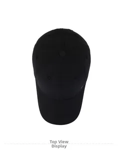 Top down bird's eye view of a black quick-dry lightweight breathable sports baseball cap
