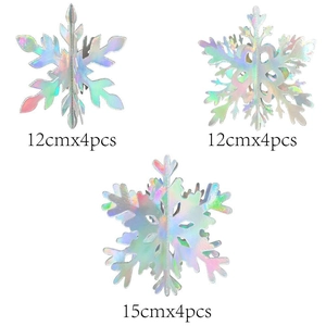 Three sizes of iridescent laser snowflake decorations in 12cm and 15cm sets for Christmas