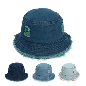 Distressed Denim Bucket Hat With Frayed Edges Colorful Cotton Sun Protection Streetwear Casual Cap For Women Men
