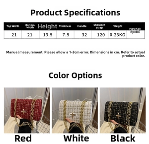 Detailed size chart showing dimensions and weight for the stylish chain crossbody bag