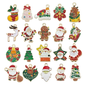 Assorted Christmas alloy oil drop pendants including Santa and Reindeer for DIY jewelry