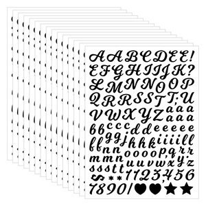 Detail view of small waterproof 0.5 inch black alphabet and number stickers set
