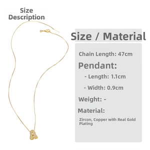 Detailed size chart for letter A gold necklace with zircon stones and 47cm chain