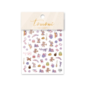 Nail art sticker set featuring cute bear and dessert patterns in purple and brown