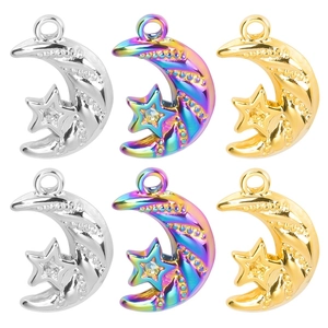 Tiny Moon Star Pendant Stainless Steel Celestial DIY Jewelry Charms Vacuum Gold Plated For Necklace Making Minimalist