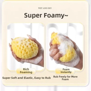 Macro detail of honeycomb bath sponge creating rich foam with high elastic texture