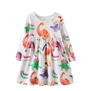 Robe à manches longues pour filles avec imprimés de dinosaures sur tissu gris