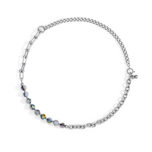 Hip Hop Stainless Steel Patchwork Necklace Colorful Iridescent Natural Stone Beads Trendy Clavicle Chain Unisex
