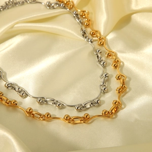Minimalist geometric wavy stainless steel necklace in gold and silver finish for women