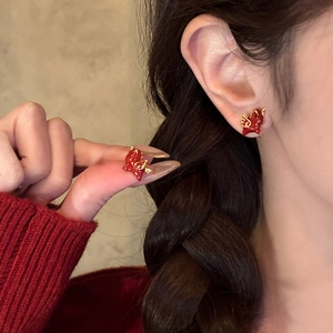 Red Enamel Little Horse Stud Earrings With Gold Plated Copper And Silver Earring Post Festive Lucky Jewelry For Women
