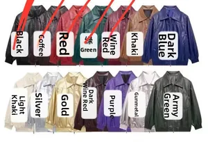 Multiple color options for men's PU leather lapel jackets in 14 vibrant shades