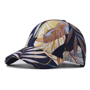 Tropical Palm Leaf Print Cotton Baseball Cap Adjustable Curved Brim Outdoor Sun Hat For Men Women Casual