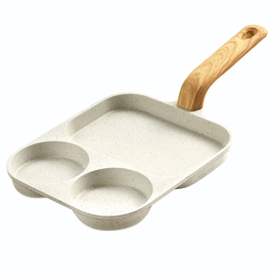 Three-hole non-stick maifan stone pan with wood grain handle for eggs and steak