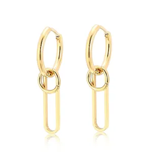 Stainless Steel Geometric Dangle Earrings Minimalist Multi Layer Hoop Link U Shape Pendant Jewelry For Women