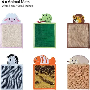 6pcs sensory animal pads for autism featuring velvet and felt textures, 23x15 cm size