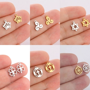 Mini Stainless Steel Charms Pendants Lotus Clover Cross Hexagram Geometric DIY Jewelry Making Findings Minimalist