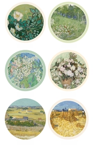 Detailed set of six round artistic carpet decals featuring Van Gogh oil painting patterns