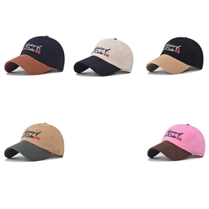 Classic washed cotton baseball caps with cherry embroidery in various color combinations