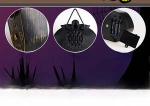 Vue détaillée du compartiment à piles et du haut-parleur de la sonnette d'Halloween