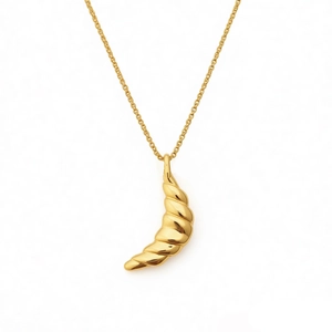 18k gold plated croissant pendant necklace with textured moon layers on a slim link chain