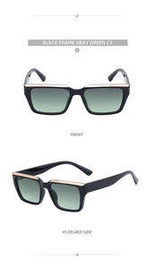 Detail view of square polarized sunglasses C3 with black frames and gradient lenses