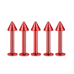 5er-Set knallrote Lippenstecker aus Edelstahl mit spitzen Kegeln für Body Piercings