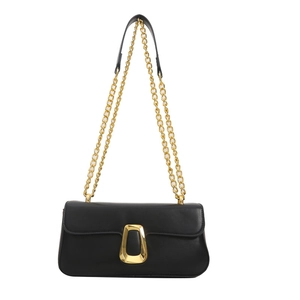 Fashionable black chain crossbody bag with gold hardware and smooth leather finish