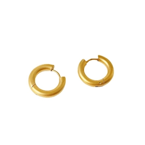 Matte gold titanium steel hoop earrings with minimalist thick frosted finish for women