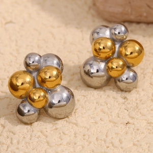 Boucles D Oreilles À Puces Perles Géométriques Bicolore Plaqué Or 18K Acier Inoxydable Forme Raisin Bijoux Femme