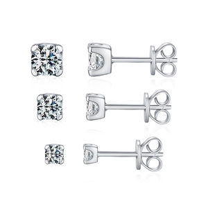 Minimalistische S925 Sterlingsilber Ohrstecker mit D-Farbe Moissanit in drei Größen