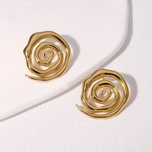Minimalist gold-plated stainless steel spiral earrings with a polished metallic finish